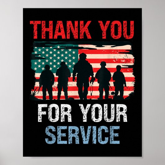 アメリカ国旗Thank You For Your Service - Memorial ポスター (正面)