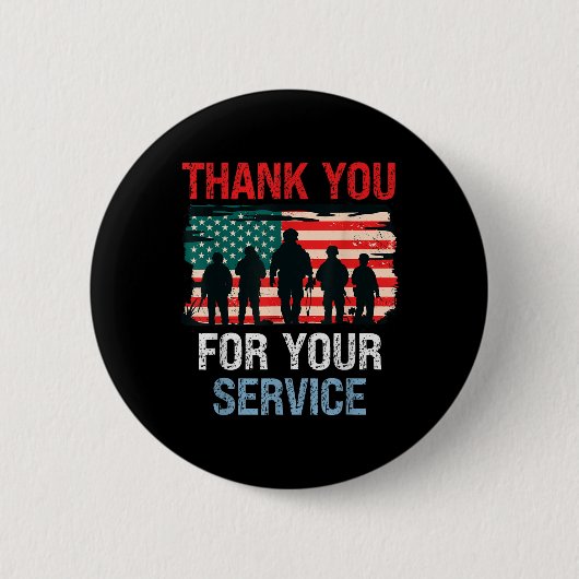 アメリカ国旗Thank You For Your Service - Memorial 缶バッジ (正面)