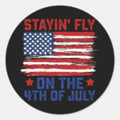 アメリカ国旗Usaの7月4日に飛行機で滞在 ラウンドシール (正面)