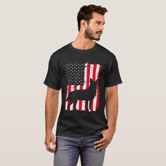 アメリカ国旗Usaオーストラリア牛ドッグブルーレッドH Tシャツ (正面フル)