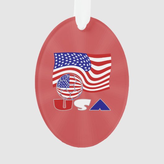 アメリカ国旗USAサッカーボール赤い背景 オーナメント (裏面)
