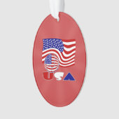 アメリカ国旗USAサッカーボール赤い背景 オーナメント (正面)