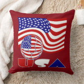 アメリカ国旗USAサッカーボール赤い背景 クッション (ブランケット)