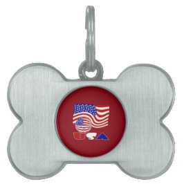 アメリカ国旗USAサッカーボール赤い背景 ペットネームタグ