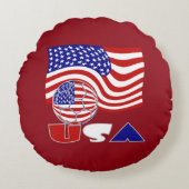 アメリカ国旗USAサッカーボール赤い背景 ラウンドクッション (正面)