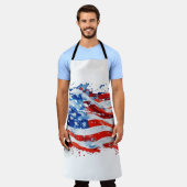 アメリカ国旗USA水彩七月4日 エプロン (着用した状態)