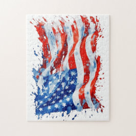 アメリカ国旗USA水彩七月4日 ジグソーパズル