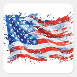 アメリカ国旗USA水彩七月4日 スクエアシール