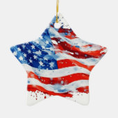 アメリカ国旗USA水彩七月4日 セラミックオーナメント (正面)