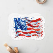 アメリカ国旗USA水彩七月4日 ノートカード (正面/裏面インサイチュ)