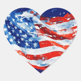 アメリカ国旗USA水彩七月4日 ハートシール