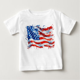 アメリカ国旗USA水彩七月4日 ベビーTシャツ