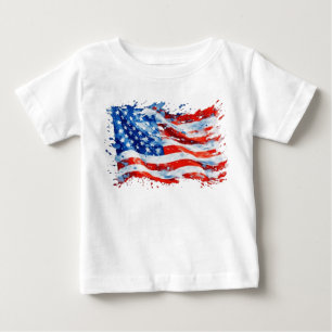 アメリカ国旗USA水彩七月4日 ベビーTシャツ