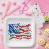 アメリカ国旗USA水彩七月4日 ペーパープレート (パーティー)
