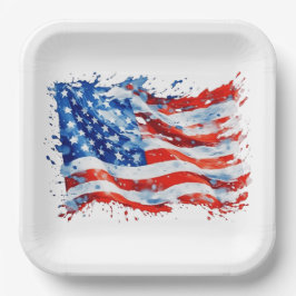 アメリカ国旗USA水彩七月4日 ペーパープレート