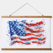 アメリカ国旗USA水彩七月4日 吊り下げ型タペストリー (正面)