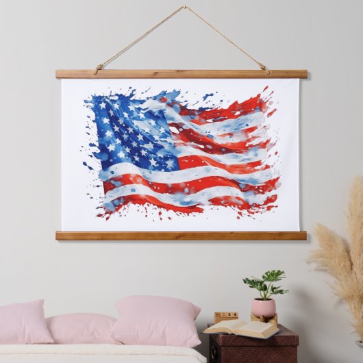 アメリカ国旗USA水彩七月4日 吊り下げ型タペストリー (寝室)