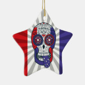 アメリカ国旗USA色愛国的な砂糖スカル セラミックオーナメント (右)