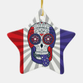 アメリカ国旗USA色愛国的な砂糖スカル セラミックオーナメント (裏面)