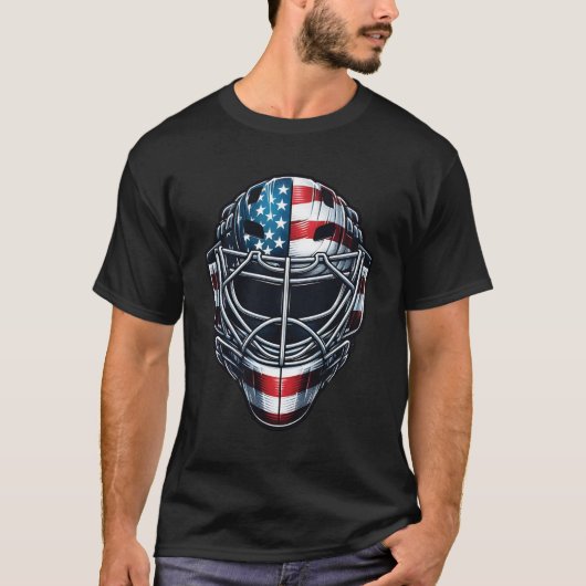 アメリカ国旗USA 7月4日 ホッケーゴールキーマスク Tシャツ (正面)
