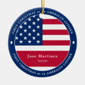 アメリカ国民カスタム愛国的初めてのクリスマス セラミックオーナメント (正面)