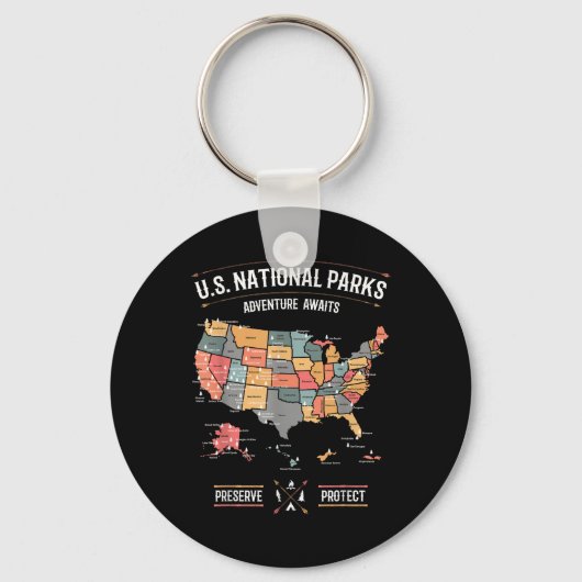 アメリカ国立公園マップ 保護 自然保護 ハイキング キャンプ キーホルダー (正面)
