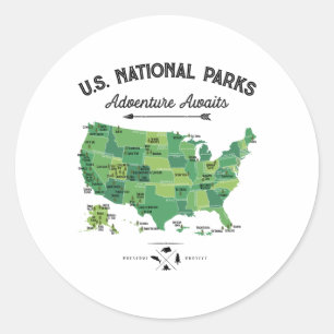 アメリカ国立公園62 復古キャンプ地図 ラウンドシール