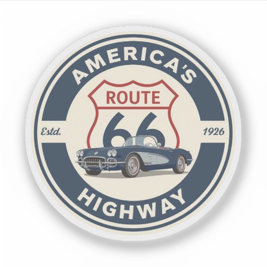 アメリカ国道66の歴史的なハイウェイ クラシックカー ギフト シール (正面)