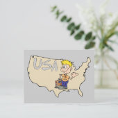 アメリカ地図のカートゥーンアート ポストカード (スタンド正面)