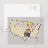 アメリカ地図のカートゥーンアート ポストカード (正面/裏面)