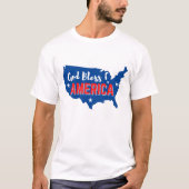 アメリカ地図付き7月4日のアメリカに神の祝福を Tシャツ (正面)