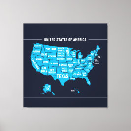 アメリカ地図 ティール シンプルデザイン キャンバスプリント