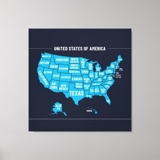 アメリカ地図 ティール シンプルデザイン キャンバスプリント (正面)