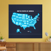 アメリカ地図 ティール シンプルデザイン キャンバスプリント (インサイチュ (リビング))
