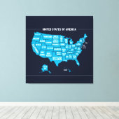 アメリカ地図 ティール シンプルデザイン キャンバスプリント (インサイチュ (ウッドフロア))