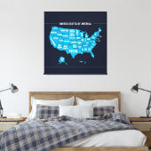 アメリカ地図 ティール シンプルデザイン キャンバスプリント (インサイチュ (寝室))