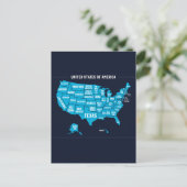 アメリカ地図 ティール シンプルデザイン ポストカード (スタンド正面)