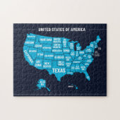 アメリカ地図 ティール ミニマルデザイン ジグソーパズル (横)