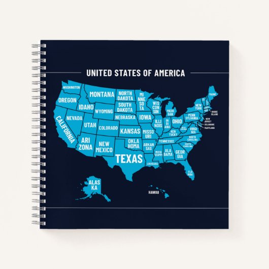 アメリカ地図 ティール ミニマルデザイン ノートブック (正面)