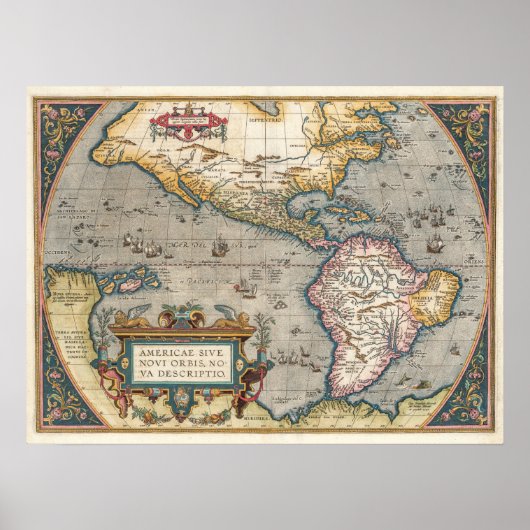 アメリカ地図Ortelius Steaterrum 1570ポスター ポスター (正面)
