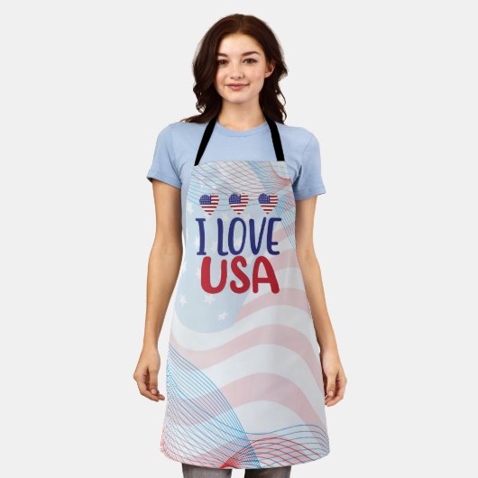 アメリカ大好き エプロン (着用した状態)