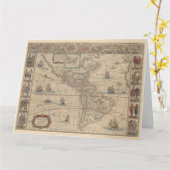 アメリカ大陸の初期の地図ヒストリックアート カード (黄色い花)