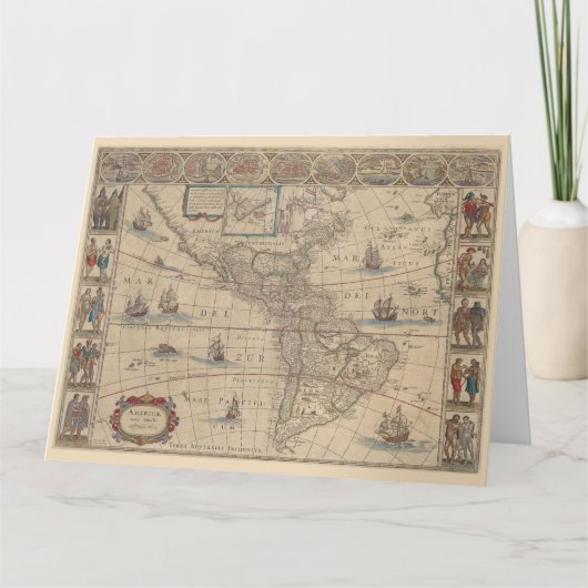 アメリカ大陸の初期の地図ヒストリックアート カード (正面)