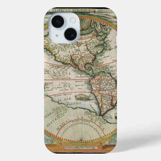アメリカ大陸の古地図、テオドール・ド・ブリの世界地図 Case-Mate iPhoneケース (裏面)