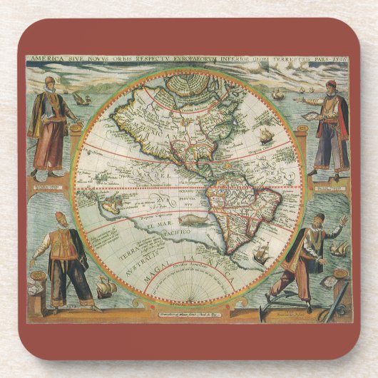 アメリカ大陸の古地図、1597年 コースター (正面)