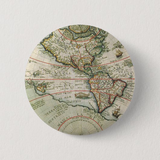アメリカ大陸の古地図 1597年 缶バッジ (正面)