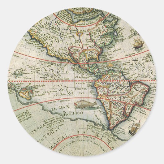 アメリカ大陸の古風な古地図 セオドア・ド・ブリ ラウンドシール (正面)