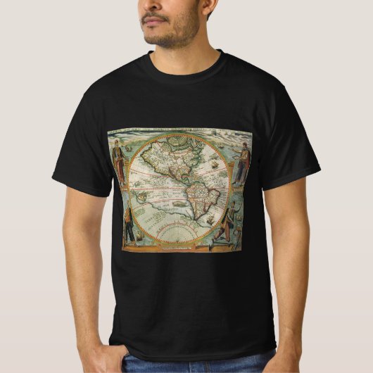アメリカ大陸の古風な古地図 セオドア・ド・ブリ Tシャツ (正面)