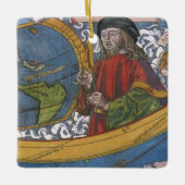 アメリカ大陸の地図と探検家アメリゴ・ヴェスプッチ セラミックオーナメント (正面)