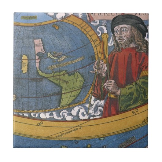 アメリカ大陸の地図上のアメリゴ・ヴェスプッチ タイル (正面)